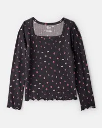 Carter's Girls Floral Ribbed Top - Grey Black 5