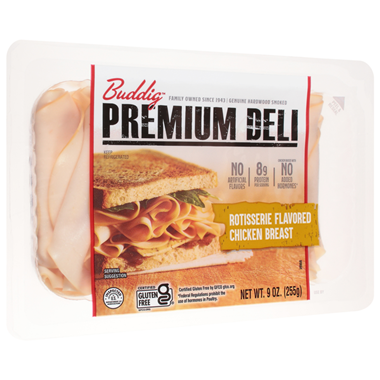 slide 1 of 1, Buddig Premium Deli Chicken Breast, Rotisserie Flavored, 9 oz