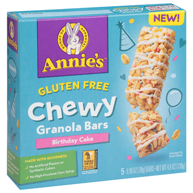 slide 1 of 1, Annie's Birthday Cake Granola Bars, Gluten Free, 5-0.98 Bars, 4.9 oz