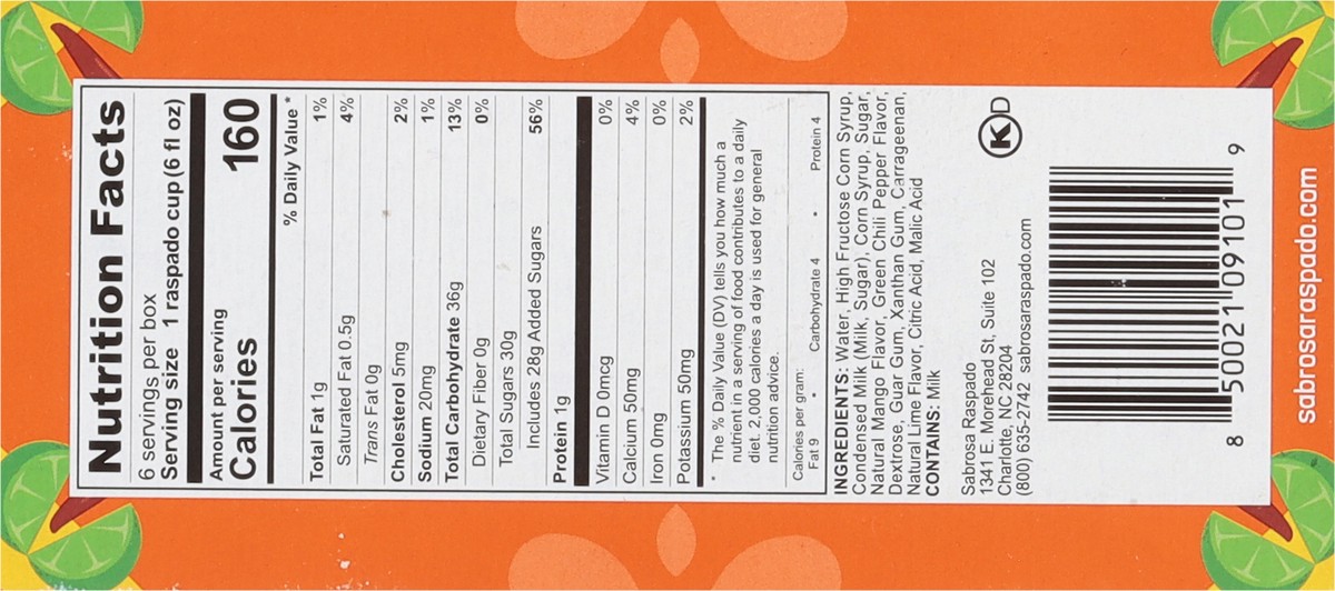 slide 9 of 9, Sabrosa Raspado Mango Chili Lime Shaved Ice 6 - 6 fl oz Cups, 6 oz