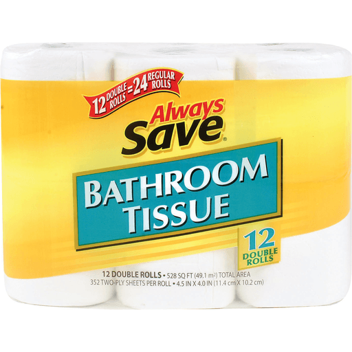 slide 1 of 1, Always Save Double Roll Bath Tissue 2 Ply, 12 ct