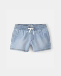 Oshkosh Girls Denim Drawstring Pull-On Shorts - Light Wash Blue 6-6X