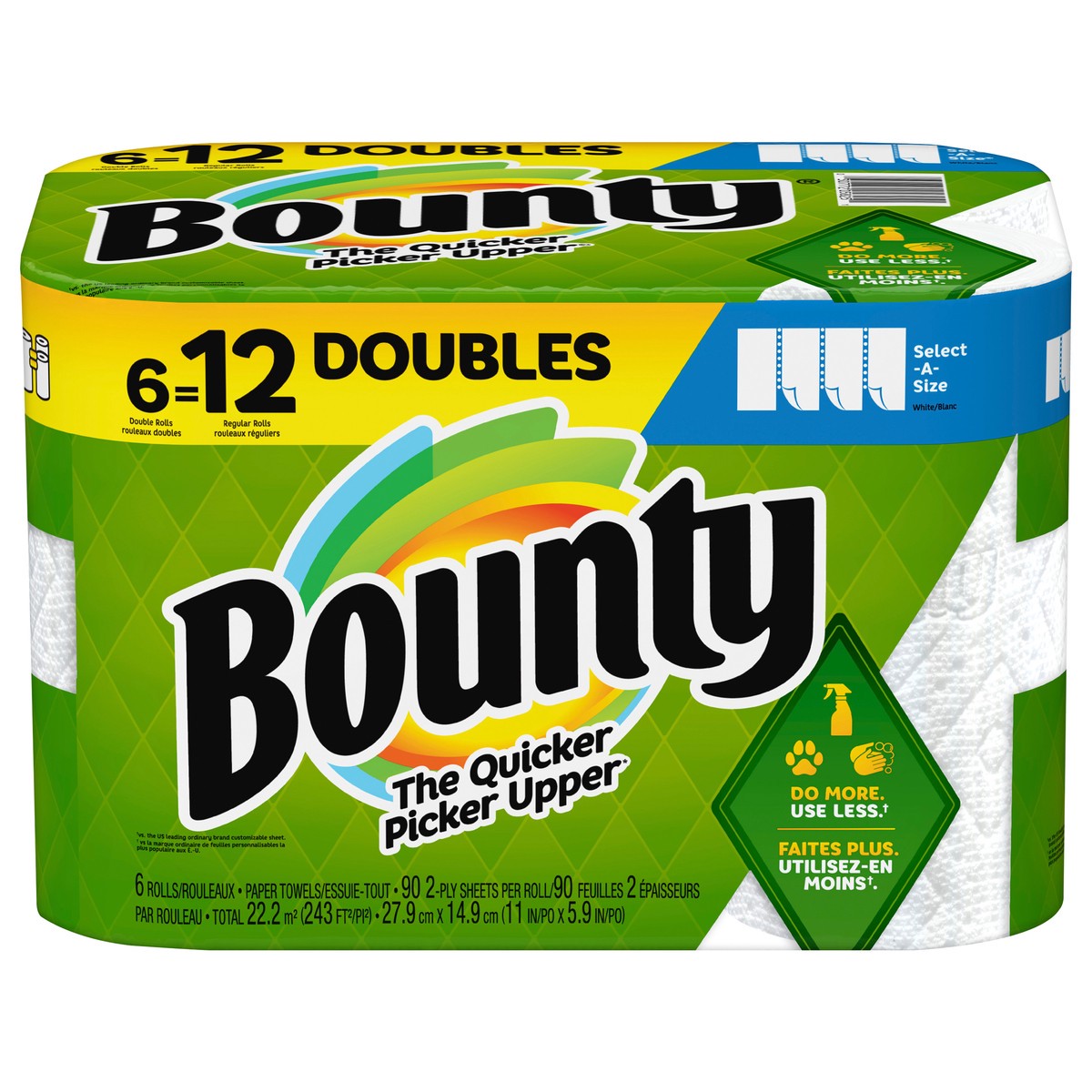 slide 1 of 5, Bounty Select-A-Size Paper Towels, 6 Double Rolls, White, 90 Sheets Per Roll, 6 ct