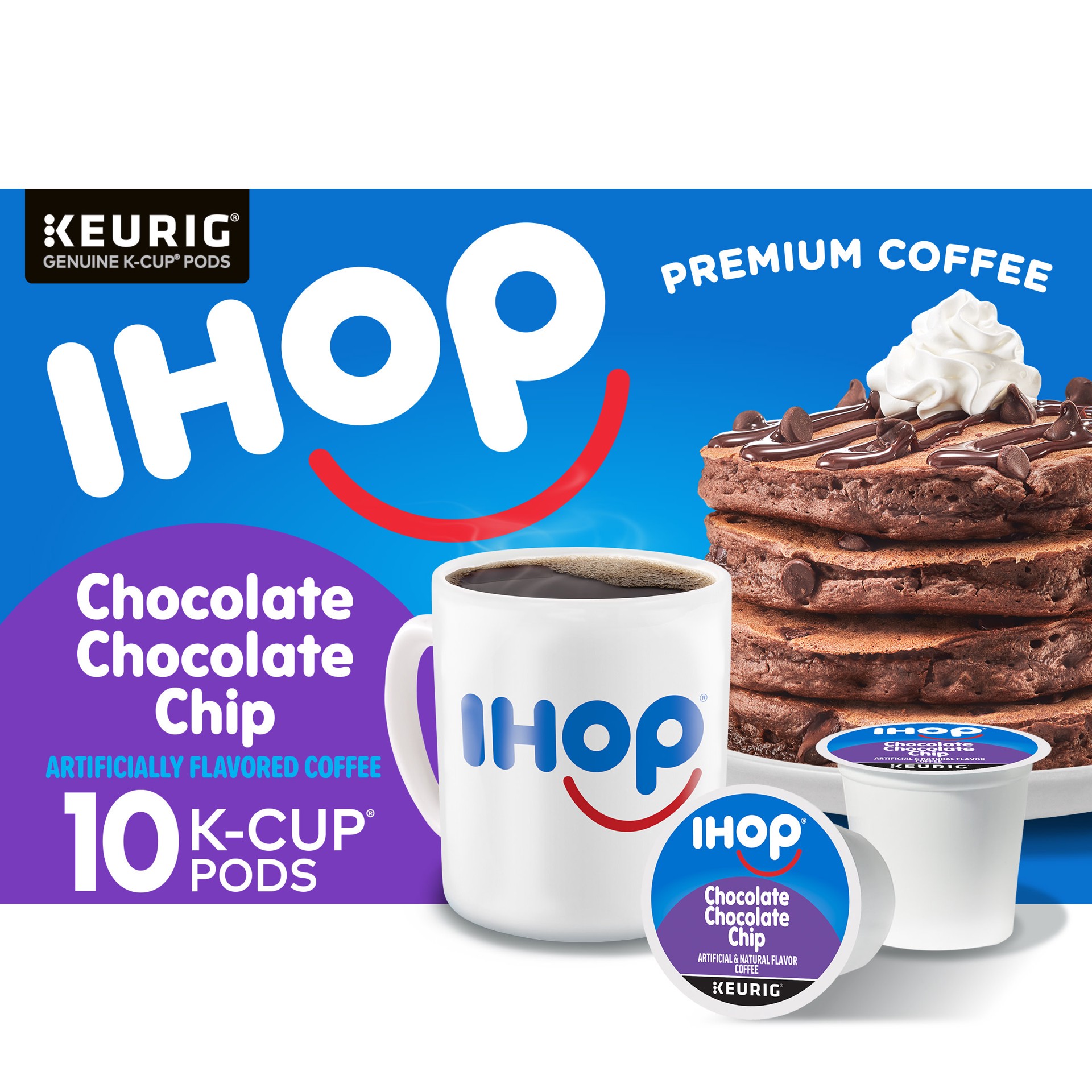 slide 1 of 9, IHOP Chocolate Chocolate Chip Flavored Keurig K-Cup Coffee Pods, 10 ct Box, 3.4 oz