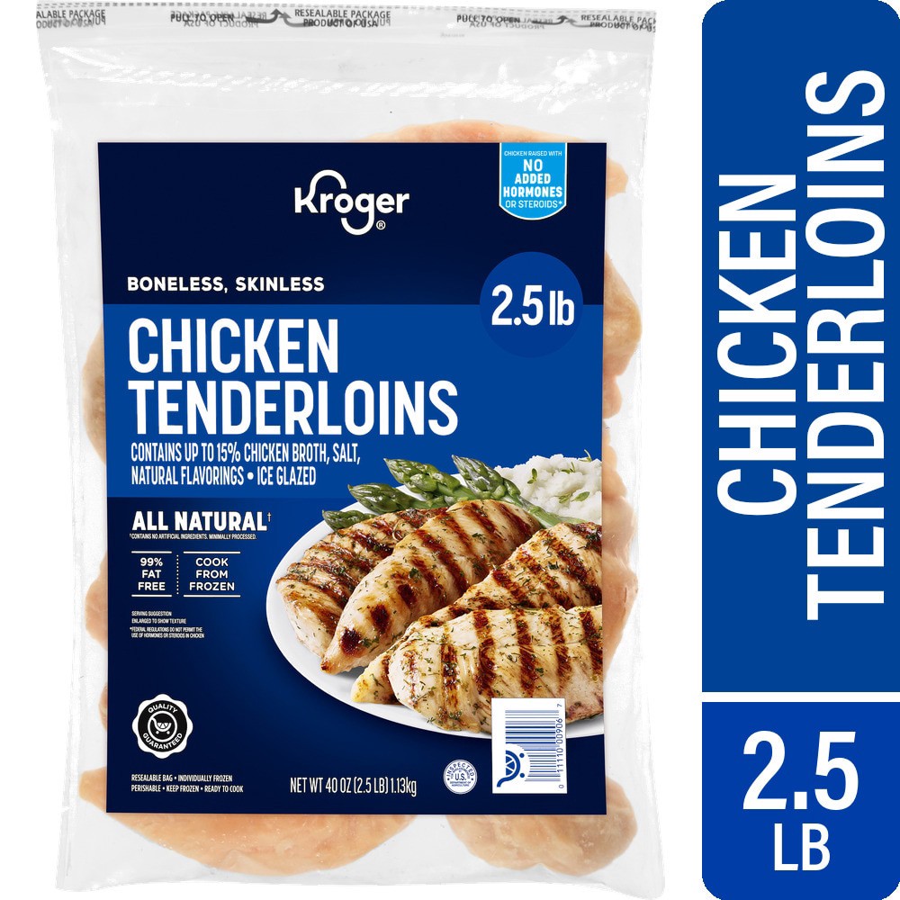 slide 1 of 5, Kroger Ready To Cook, Boneless, Skinless Chicken Tenderloins, Ice Glazed, 1.13 kg