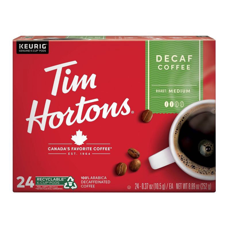 slide 1 of 5, Tim Hortons Decaffeinated Coffee Pods for Single Serve Coffee Makers, 24 ct