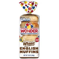 Wonder Bread Wheat English Muffins, Wheat English Muffins, Sliced, 6 Count