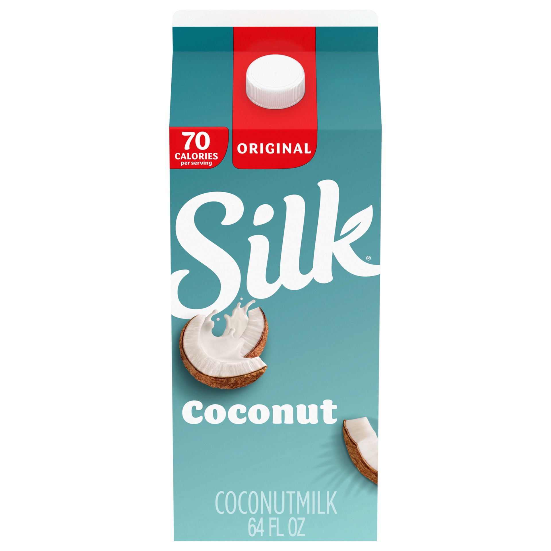 slide 1 of 5, Silk Coconut Milk, Original, Dairy Free, Gluten Free, Delicious Vegan Milk with 50% More Calcium than Dairy Milk, 64 FL OZ Half Gallon, 64 fl oz