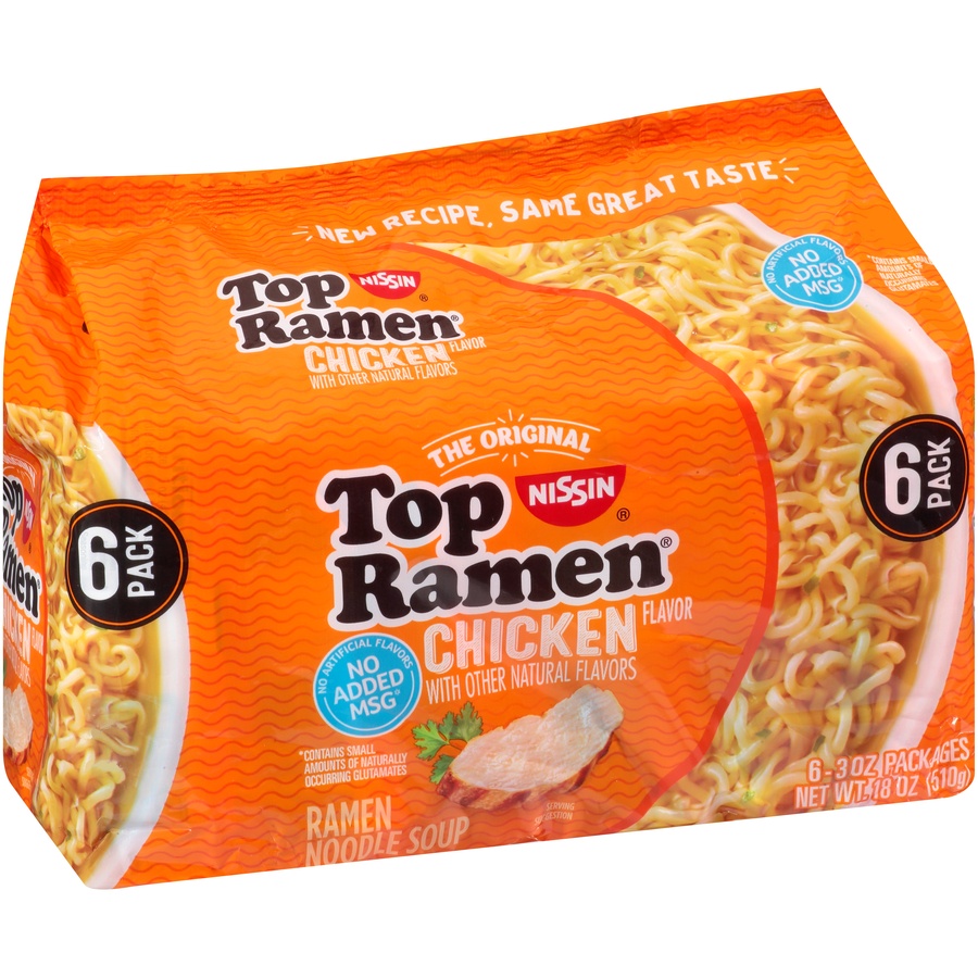 slide 2 of 8, Nissin Top Ramen Chicken Flavor Ramen Noodle Soup, 6 ct; 3 oz
