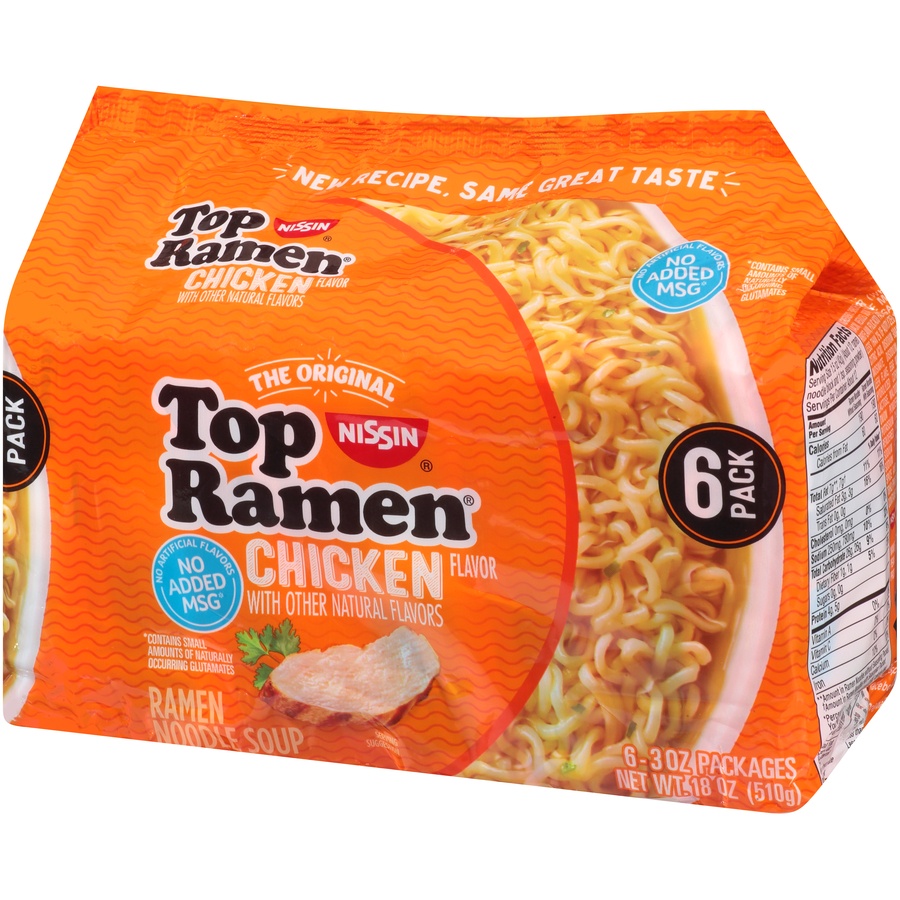 slide 3 of 8, Nissin Top Ramen Chicken Flavor Ramen Noodle Soup, 6 ct; 3 oz