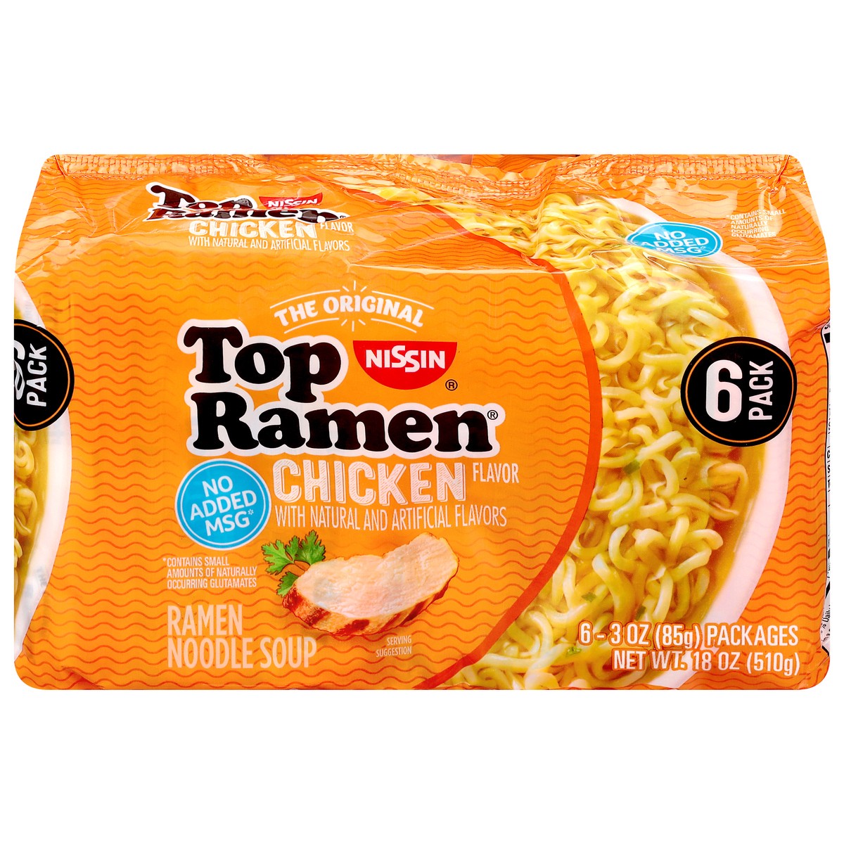slide 1 of 9, Top Ramen 6 Pack Chicken Flavor Ramen Noodle Soup 6 - 3 oz Packages, 6 ct