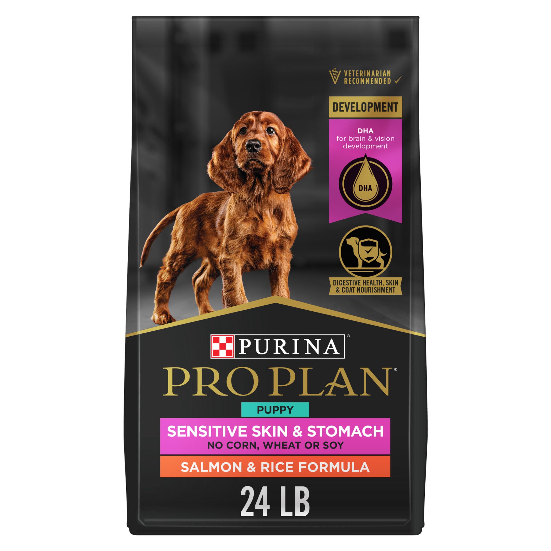 slide 1 of 2, Purina Pro Plan Sensitive Skin and Stomach Dog Food Puppy Salmon and Rice Formula, 24 lb