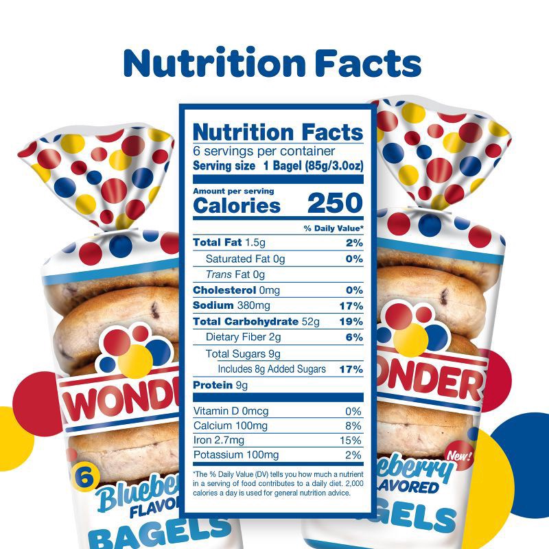 slide 7 of 7, Wonder Bread Blueberry Flavored Bagels, Sliced Blueberry Bagels, 6 Count, 6 ct