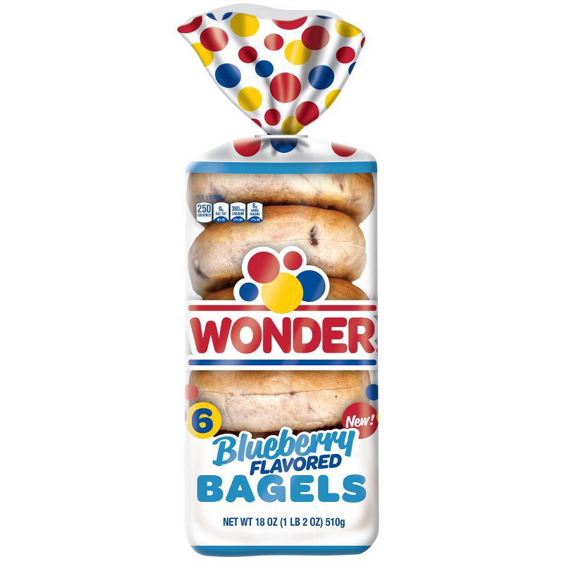 slide 1 of 7, Wonder Bread Blueberry Flavored Bagels, Sliced Blueberry Bagels, 6 Count, 6 ct