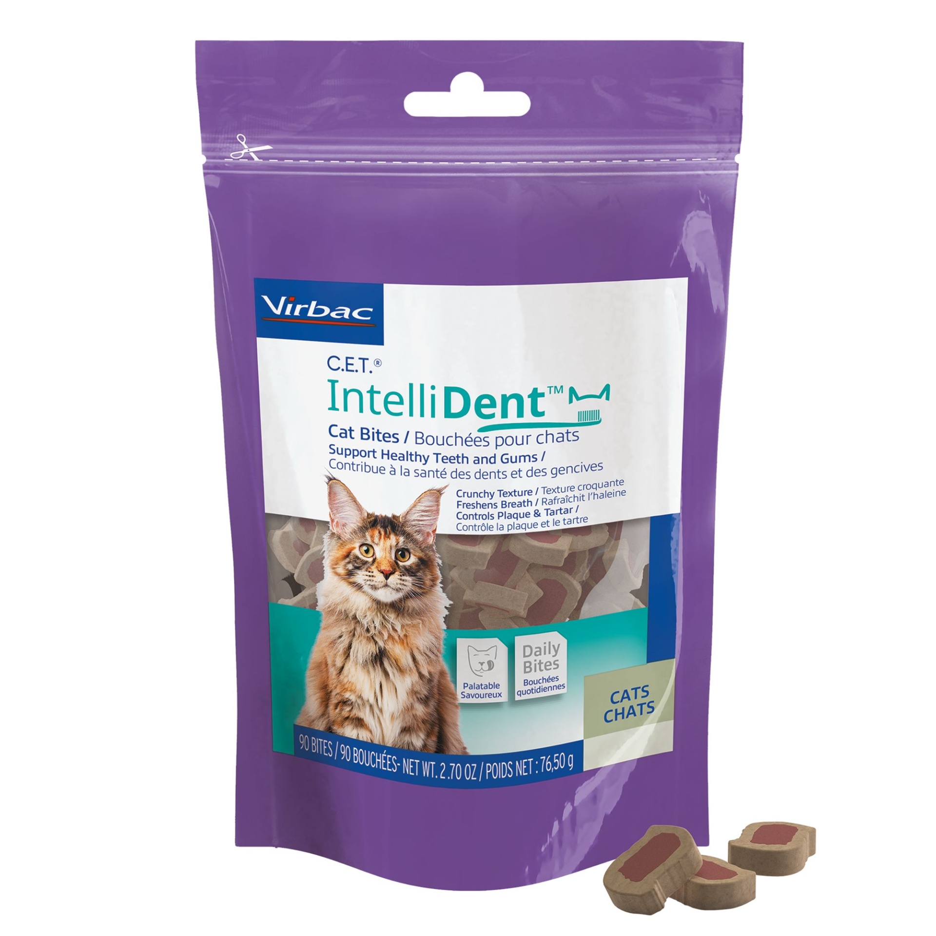 slide 1 of 1, Virbac C.E.T. IntelliDent Cat Bites, 90 ct