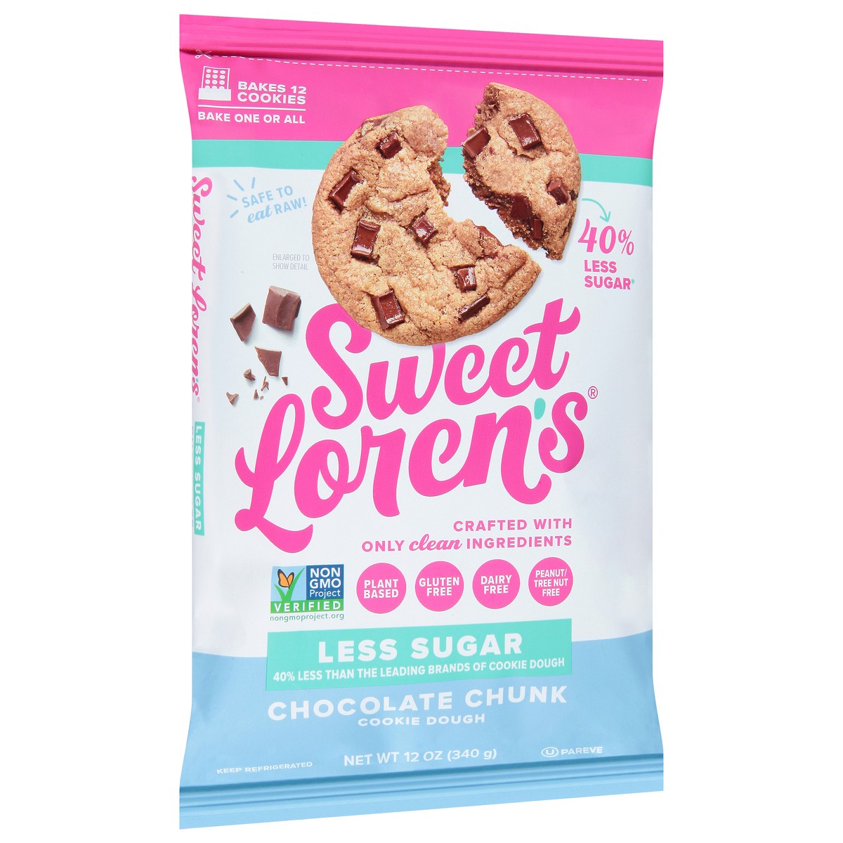 slide 5 of 9, Sweet Loren's Less Sugar Chocolate Chunk Cookie Dough 12 oz, 12 ct