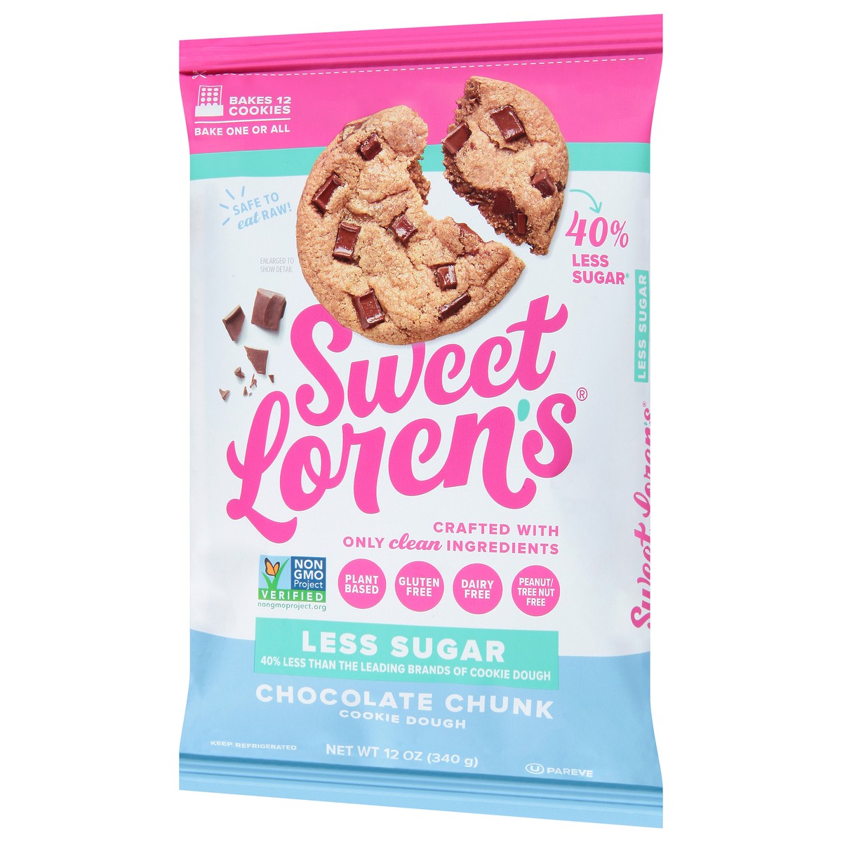 slide 9 of 9, Sweet Loren's Less Sugar Chocolate Chunk Cookie Dough 12 oz, 12 ct