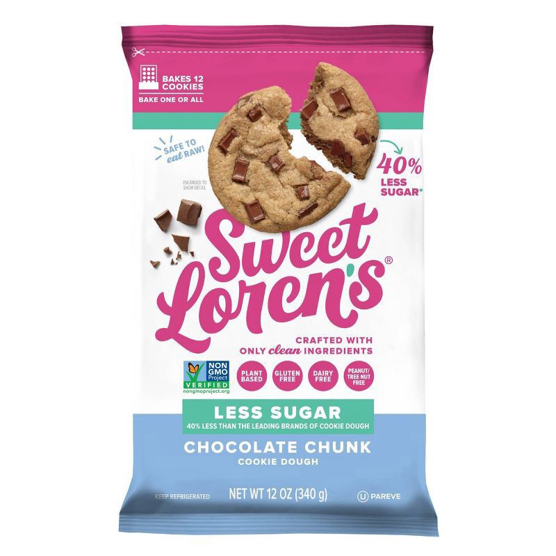 slide 1 of 9, Sweet Loren's Less Sugar Chocolate Chunk Cookie Dough 12 oz, 12 ct