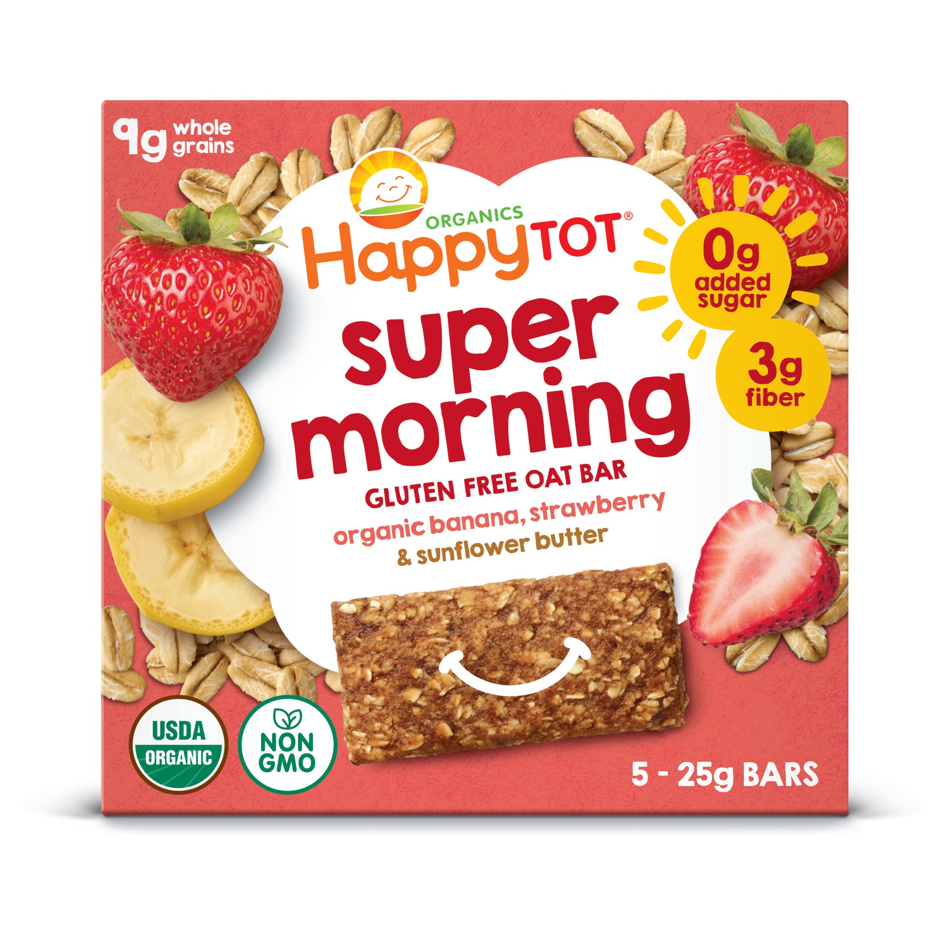 slide 1 of 2, Happy Tot Organics Super Morning Oat Bars, Bananas, Strawberries & Sunflower Butter, 5 Count (Pack of 1), 4.4 oz