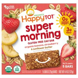 Happy Tot Organics Super Morning Gluten Free Oat Bar Organic Bananas, Strawberries & Sunflower Butter 5-0.88 oz Bars UNIT