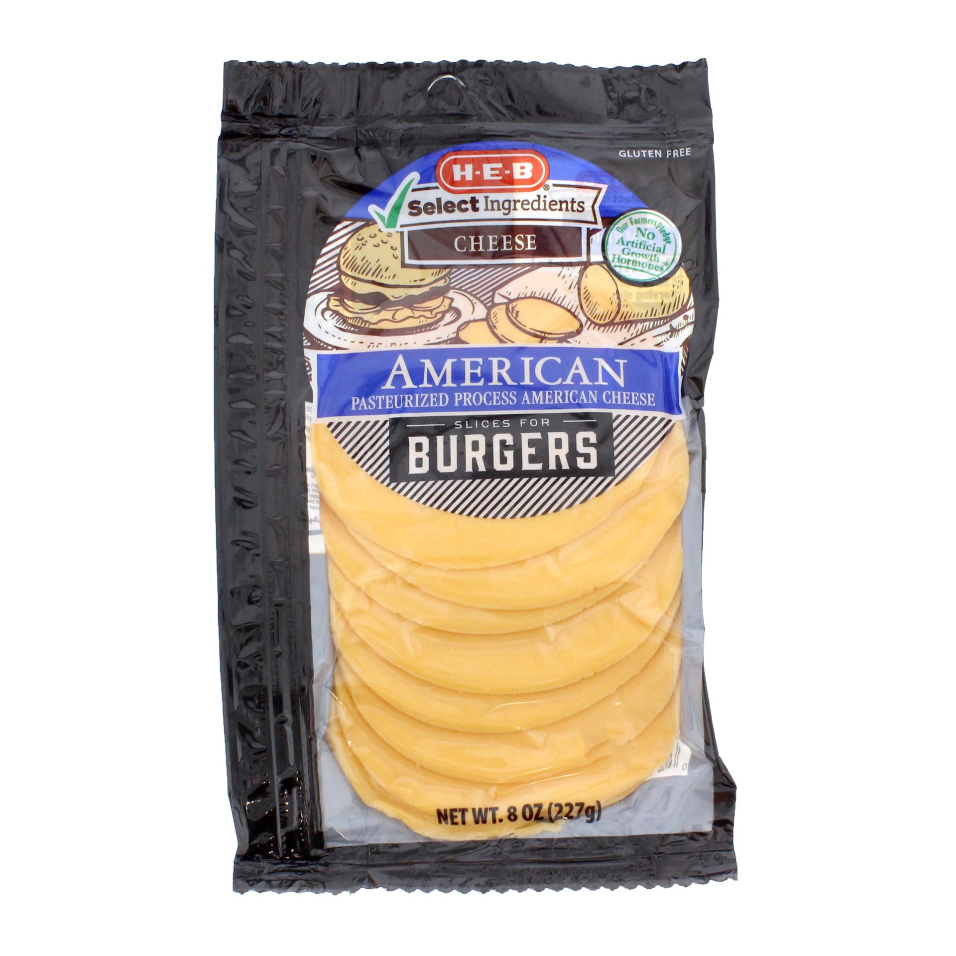 slide 1 of 1, H-E-B Select Ingredients American Cheese, Burger Slices, 8 ct