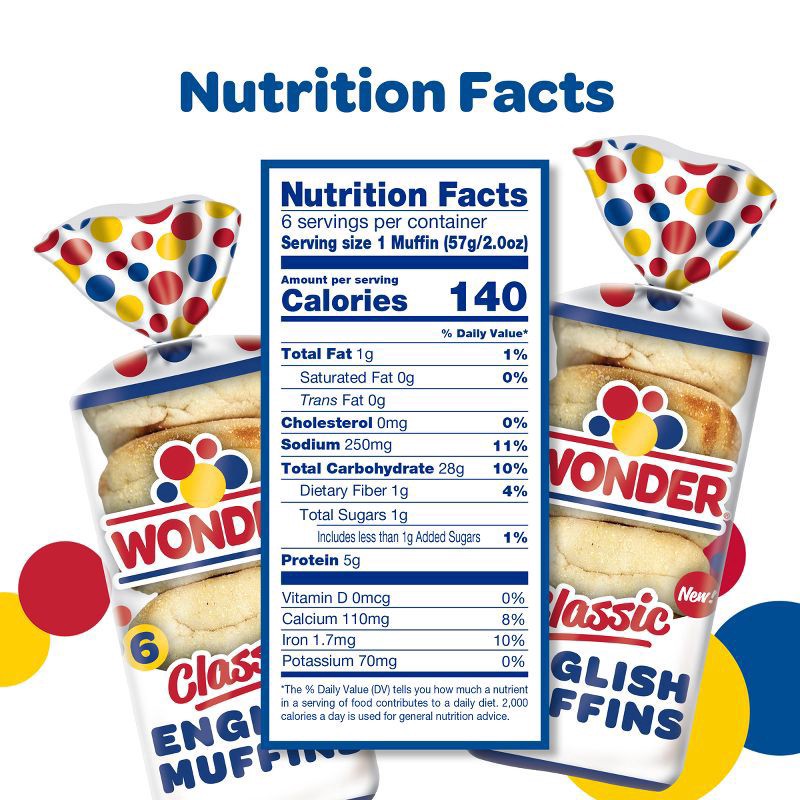 slide 5 of 7, Wonder Bread Classic English Muffins, Plain English Muffins, Sliced, 6 Count, 6 ct