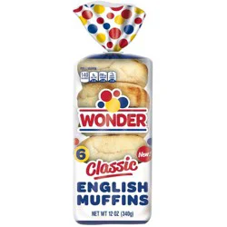 Wonder Bread Classic English Muffins, Plain English Muffins, Sliced, 6 Count