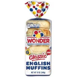 Wonder Bread Classic English Muffins, Plain English Muffins, Sliced, 6 Count