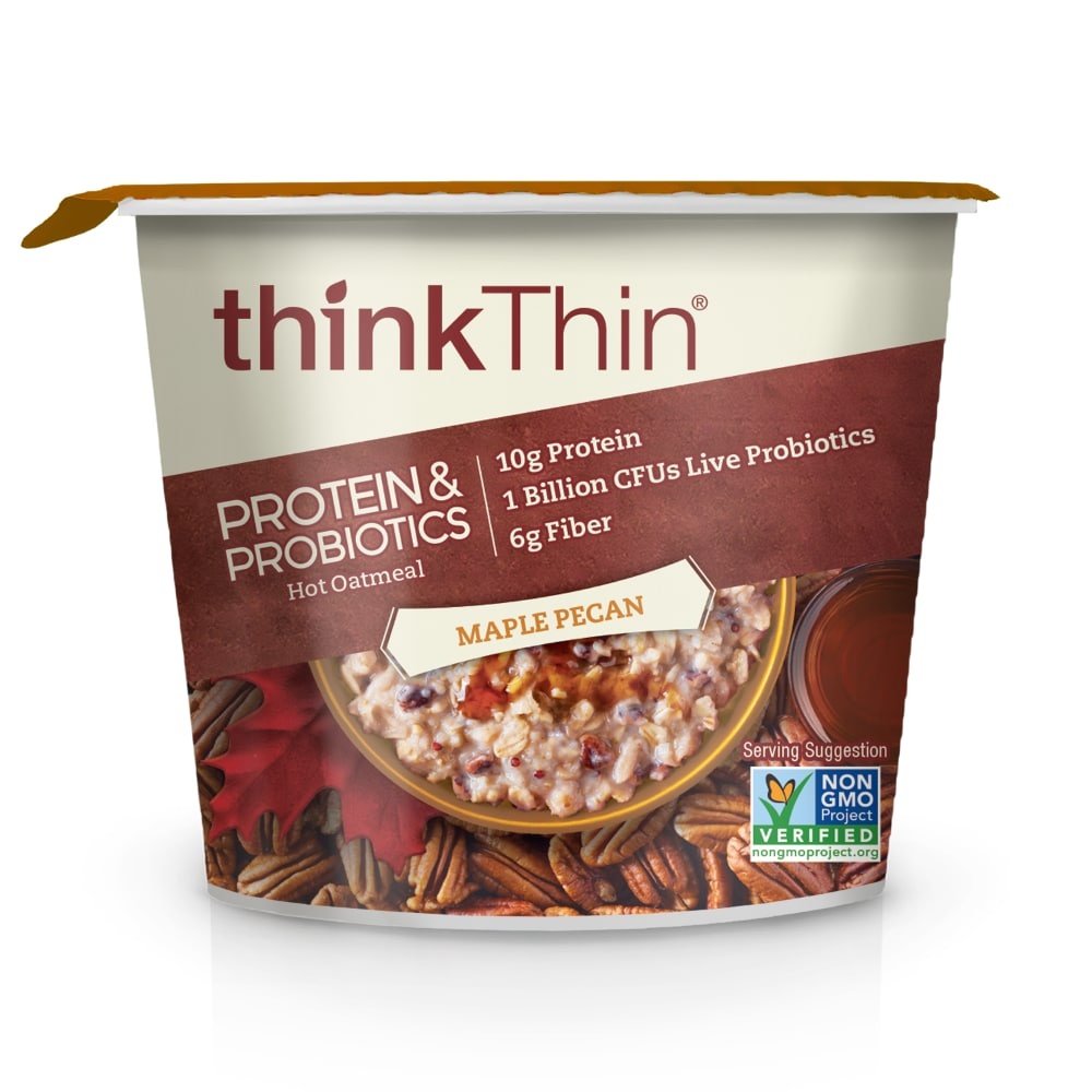 slide 1 of 1, thinkThin Maple Pecan Protein&Probiotics Instant Oatmeal, 1.94 oz