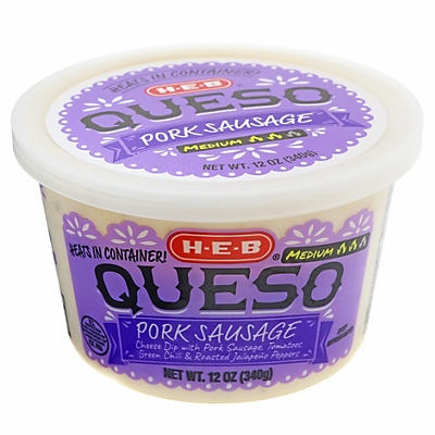 slide 1 of 1, H-E-B Queso with Pork Sausage, Medium, 12 oz