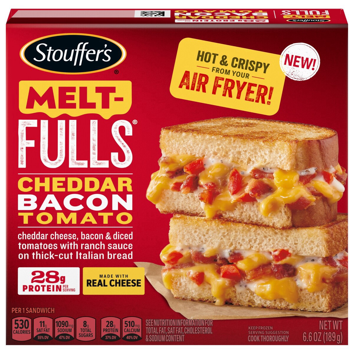 slide 1 of 1, Stouffer's Stouffer''s Melt-FULLS Cheddar Bacon Tomato, 6.6oz Frozen Sandwich, 6.6 oz