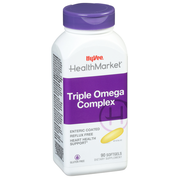 slide 1 of 1, Hy-Vee HealthMarket All Natural Triple Omega Complex 3-6-9 Enteric Coated Softgels, 90 ct