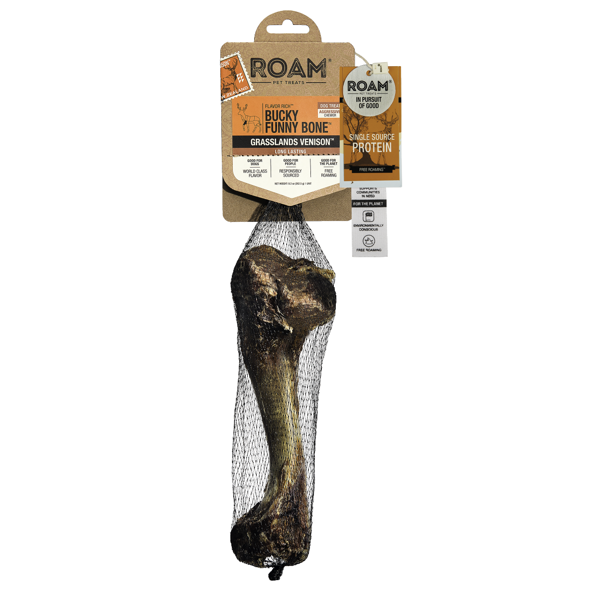slide 1 of 5, ROAM Bucky Funny Bone Dog Treat - Grasslands Venison, 1 ct
