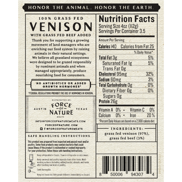 slide 3 of 4, Force Of Nature 100% Grass Fed Ground Venison, 14 oz