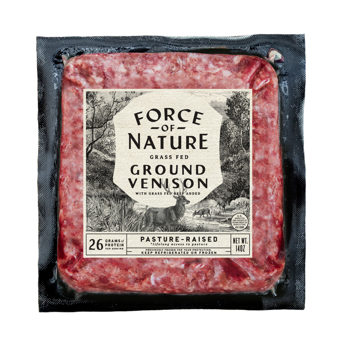 slide 1 of 4, Force Of Nature 100% Grass Fed Ground Venison, 14 oz