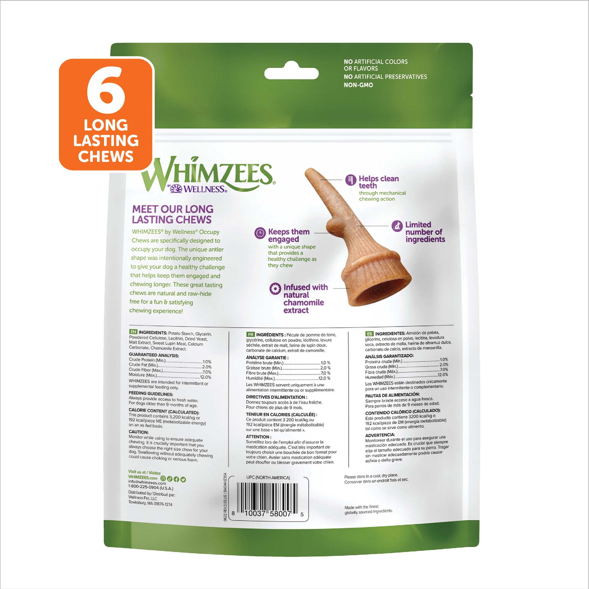 slide 2 of 5, WHIMZEES Wellness Occupy Dog Dental Treats, Natural Chews, Large Size, (6 Count), 1 ct