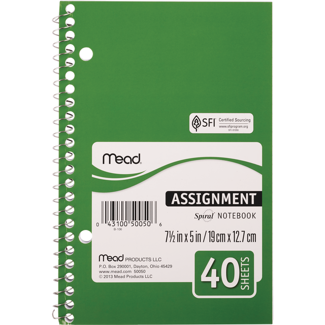 slide 1 of 1, Mead Spirl Assi Gnment Notebook :7.5X5:Reg, 40 ct