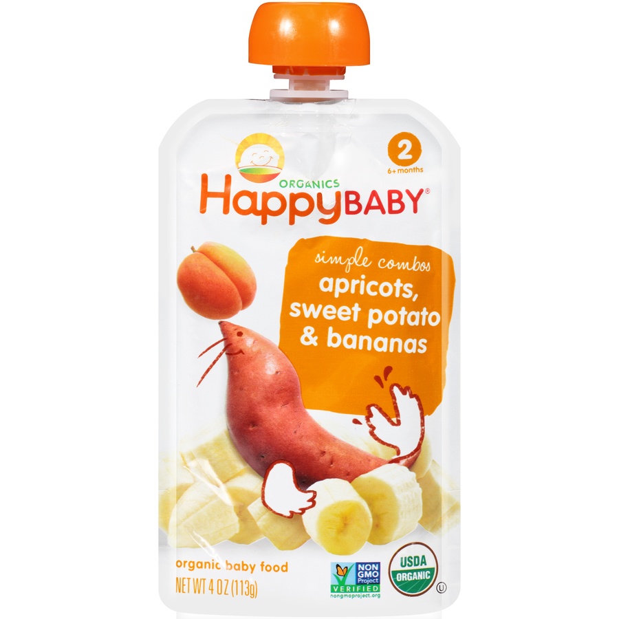 slide 1 of 6, Happy Baby Stage 2 Sweet Potato & Apricot Organic Baby Food, 4 oz