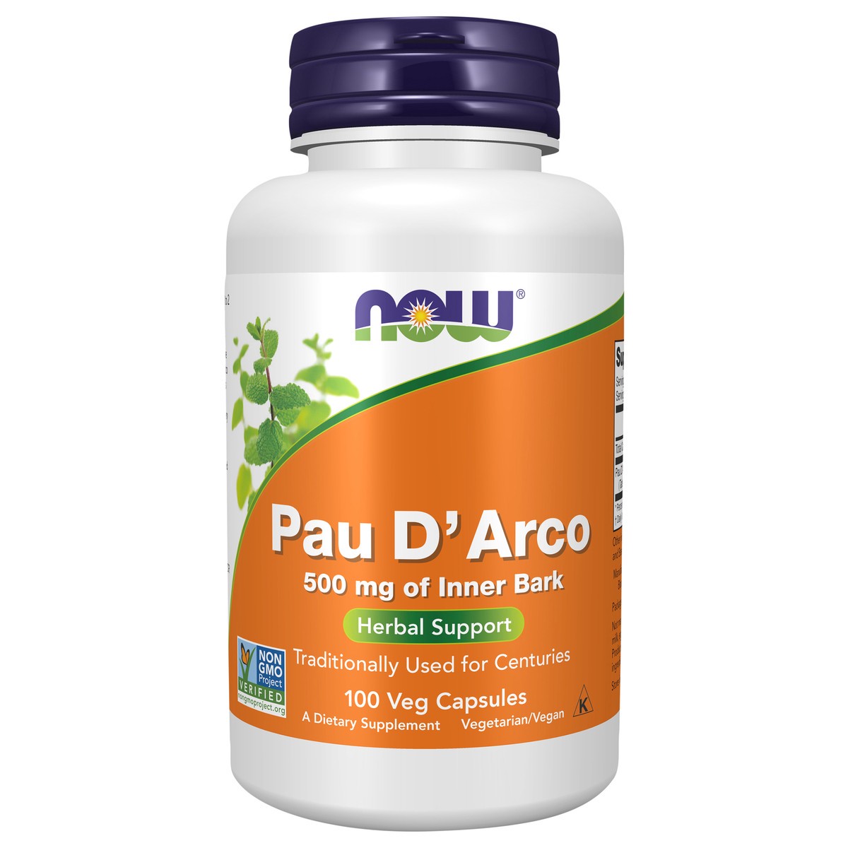 slide 1 of 4, NOW Pau D' Arco 500 mg - 100 Veg Capsules, 100 ct