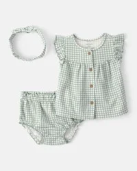 Carter's Baby Girl 3-Piece Gingham Top & Short Set - Green - 18 Months