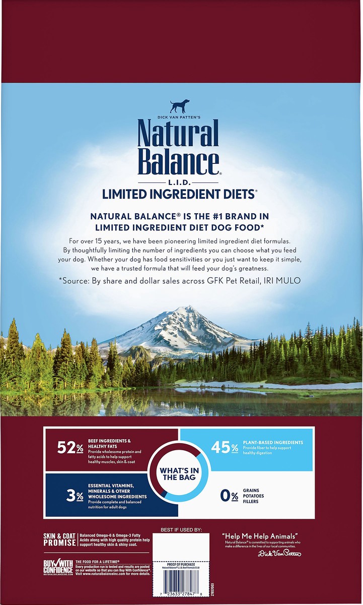 slide 6 of 6, Natural Balance L.I.D. Limited Ingredient Diets Grain Free Beef Formula Dog Food 12 lb, 12 lb