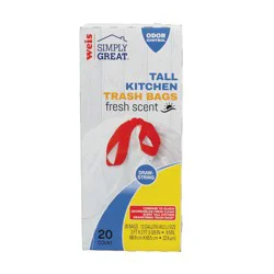 Weis Quality 13 Gallon Drawstring Fresh Scent Tall Kitchen Trash Bags