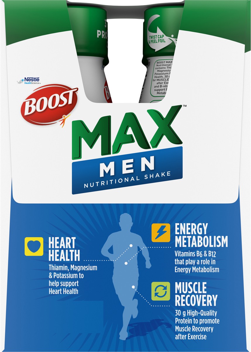 slide 8 of 14, BOOST Max Men Nutritional Drink, Rich Chocolate, 30g Protein, 4 - 11 fl oz Bottles, 44 fl oz