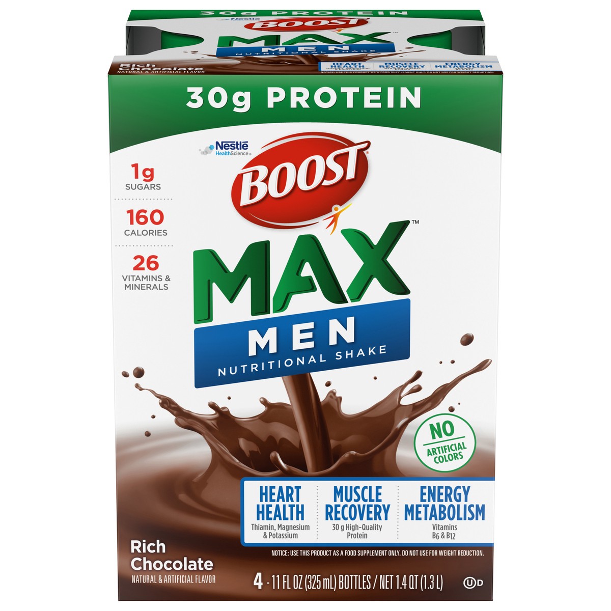 slide 3 of 14, BOOST Max Men Nutritional Drink, Rich Chocolate, 30g Protein, 4 - 11 fl oz Bottles, 44 fl oz