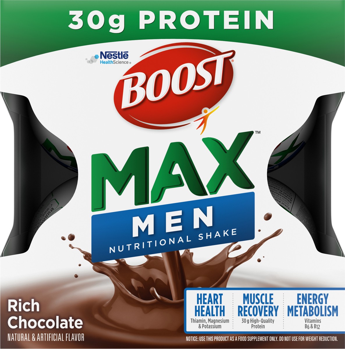 slide 2 of 14, BOOST Max Men Nutritional Drink, Rich Chocolate, 30g Protein, 4 - 11 fl oz Bottles, 44 fl oz