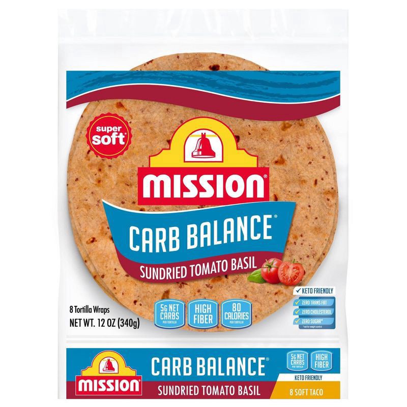 slide 1 of 9, Mission Carb Balance Super Soft Sundried Tomato Basil Tortilla Wraps 8 ea, 8 ct