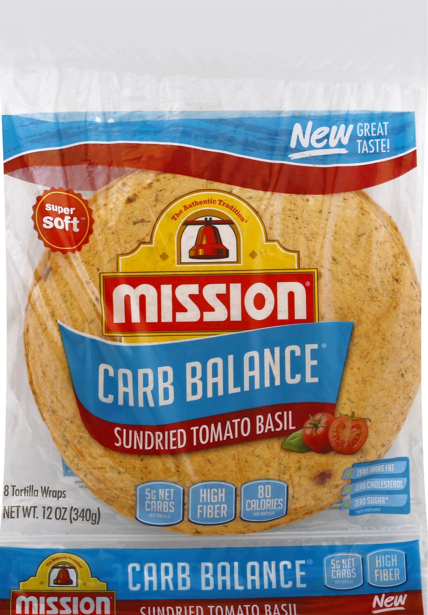 slide 6 of 9, Mission Carb Balance Super Soft Sundried Tomato Basil Tortilla Wraps 8 ea, 8 ct