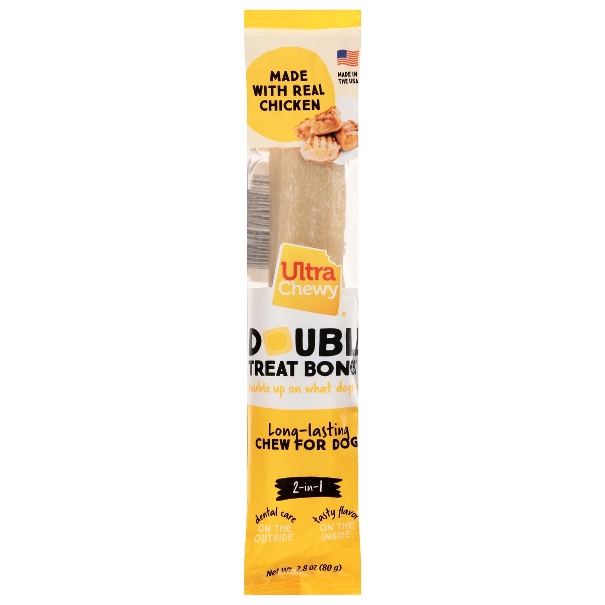 slide 1 of 28, Ultra Chewy Double 2-in-1 Real Chicken Treat Bones 2.8 oz, 2.8 oz