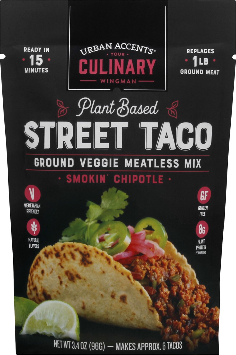 slide 1 of 9, Urban Accents Ground Street Taco Veggie Meatless Mix 3.4 oz, 1 ct