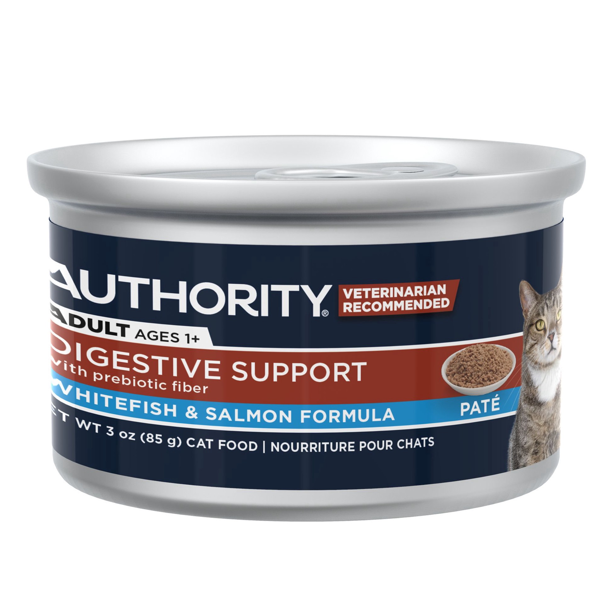 slide 1 of 1, Authority Auhtority Digestive Support Adult Cat Food - Pate, Whitefish and Salmon, 3 OZ, 3 oz
